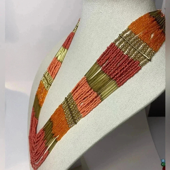 Joe Fresh - Orange & Gold tone statement necklace - Picture 1 of 3